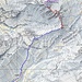 Kartenausschnitt mit Route: Chrachenhorn 
blau: T3
violett: T4
rot: T5