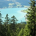 immer wieder im Blick: der Reschensee. Vorne ist ganz klein der Kirchturm zu erkennen
