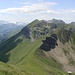 Blick zurück auf die Tour vom Mäggisserenhorn aus (Schmelihorn und Hohniesen, Wyssi Flue ist hinter Hohniesen nicht sichtbar)