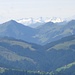Dunstige Zillertaler mit Gabler und Reichenspitze in der Mitte, rechts davon Wildgerlosspitze und links davon Wildkarspitze