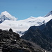 links das Ober Gabelhorn, in der Mitte der Glacier de Moiry, rechts Grand Cornier (3.962m)