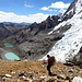 The long descent to the last camp. Rasaqcocha is the blue lake at the back.