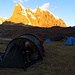 Sunset on the Cuyoc and Fabi in the tent. Time to sleep after a long day.