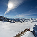 Blick vom Trugberg bis zur Jungfrau inkl. Ameisenstrasse auf dem Jungfraufirn zwischen Jungfraujoch und Mönchsjochhütte