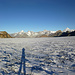 Morgens, mit den ersten Sonnenstrahlen, mutterseelenallein auf dem Gletscher