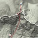 Abstieg vom Panüeler Kopf. Die Alp befindet sich an der Strasse zur Schesaplanahütte. Die Strasse macht da unterhalb der 1800m Höhenlinie einen Bogen fast parallel zur Höhenlinie.
