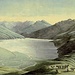 <b>Il Lago di Ritòm il 30 agosto 1817.
Prima della costruzione della diga (1920) il lago era ovviamente più piccolo e centrato davanti al ruscello che scende dal Lago di Tom; allora era chiamato Lèi Piòra.
In primo piano la cappella dedicata a San Carlo, sovrastante l'alpe di Campo e il delta della Murinascia. Disegno di Hans Conrad Escher von der Linth.</b> 