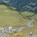 Blick vom Hueli zurück nach Falzüber. Links die Alphütte von Matt und rechts unten die Alphütten von Stäffeli.