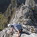 Schon wieder im Abstieg von der Gehrenspitze: Abklettern am Gipfelgrat.
