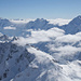 Aletschhorn, Breithorn und Bietschhorn. Im Vordergund das Hockenhorn (von Wolken umhüllt)