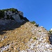 Auf der rechten Seite des Grascouloirs auf der Südostflanke hoch bis zum legföhrenbewachsenen Querband (Bildmitte)