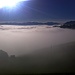 Sortie du brouillard vers 900m, au dessous la vallée du Rhin, au fond les Grisons.