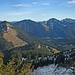 Gipfelblick zur Brecherspitze, rechts davon der Spitzingsee und die Berge des Rotwandgebiets.