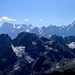 Grandes Jorasses, Dent du Géant, Mont Blanc du Tacul. Vorne die Aiguilles Rouges