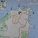Routenplan des Noosa Nationalparks... Wir sind die blaue 4 komplett gelaufen und dann über die kleine gestrichelte rote auf die gestrichelte lila 5 gelangt und von da auf der orangen 3 weiter zur gelben 2 und auf den Noosa Hill hoch