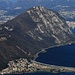 Vom Monte San Giorgio (1096,7m) herangezoomt: Monte San Salvatore (912m) und die Ponte di Melide (278m).