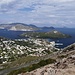 Schöne Aussicht: Ort Vulcano mit Halbinsel Vulcanello. Linker Hintergrund Lipari, rechter Hintergrund Panarea, dann Stromboli