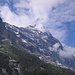 Der Eiger mit Lauper-Eisschild von unserem Zeltplatz ( Grindelwald-Gletscherdorf)