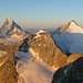 Matterhorn 4478m, Wellenkuppe 3903m und Ober Gabelhorn 4063m