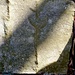 Wiederverwendete Steinplatte mit eigenartiger Zieselur. Fundort auf dem Weg vor der Vosa-Kapelle