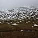 Beim Passübergang Eiðisskarð (392m) beginnt der Aufstieg auf den Slættaratindur (880m) indem man den Weidezaun überschreitet. Die Gipfel ist in dichten Wolken versteckt. Meinen Aufstieg beging ich nach links oben, etwa in Richtung von wenig links der Bildmitte, um so auch bei dichtem Nebel den Westgrat zu errreichen. Dabei überschritt ich in der Flanke zwei für den Berg so typischen Felsbänder.