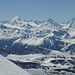 Wunderbare Aussicht zu Weisshorn, Zinalrothorn, Obergabelhorn, Matterhorn und Dent Blanche