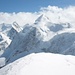Gipfelaussicht auf die höchsten Schweizer, von links nach rechts: Nordend (4609m), Dufourspitze (4633,9m), Zumsteinspitze (4563m), Liskamm West (4479m) und Liskamm Ost (4527m).
