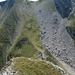 etwas südlich vom Gipfelsteinmann ist der Aufstieg zum P. 2038 - Sattel zwischen Turner und Diethelm - erkennbar