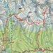 Meine rot eingezeichnete Route des Besteigungsversuches von Štrbské Pleso auf den Gerlachovský štít (2654,4m). Deben dem höchsten Slowakischen Gipfel habe ich auch den kleine Nebengipfel Ostrva (1979,5m) gelb angestrichen. Der Abstieg erfolgte nach Vyšné Hágy.