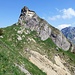 Grappenhorn von Westen. Rot eingezeichnet der einfachste Aufstieg (maximal T4).