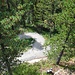 Blick hinab auf die steilen und rutschigen Partien an der Schlüsselstelle zwischen der Station Morteratsch und P. 2023.