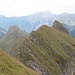 Blick vom Laufbacher Eck über den scharfen Gras-/Felsgrat zu Salober, Berggächtle bis zum Giebel (auch eine Tour der Extraklasse)