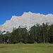 Bei Ehrwald - Blick zum Wettersteingebirge aus etwa westlicher Richtung - u. a. zu Zugspitze, Zugspitzeck, Schneefernerkopf und zu den Wetterspitzen.