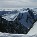 Aussicht vom Teufels- zum verschneiten Mischabelgrat, darüber Alphubel, Allalinhorn, Rimpfischhorn und Strahlhorn, rechts Monte Rosa