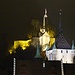 Zoom auf Stadtturm, im Hintergrund Schloss Stein.