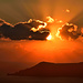 La veille au soir : soleil couchant sur la caldeira de Santorin