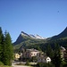 On the leave from San Bernardino, looking backwards, the towering Piz Uccello and Piz Cavriola.