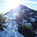 Übergang Gipfelkreuz zum Hauptgipfel, stellenweise rutschig durch Schnee und Eis