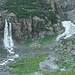 Waterfalls and snowfield during the ascent.