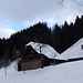 erstes Blau über dem Wald und Nebengebäuden von Bösigershaus
