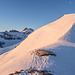 Sonnenschein, Mond, Berggasthaus Schäfler und Skispuren, Blick in Richtung Altmann