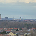 Skyline Augsburg im Zoom, links St. Ulrich, rechts Rathaus mit Perlachturm