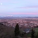 feine Morgenstimmung - mit Mond und Alpstein hinter und über Dornbirn - von der Terrasse des Dreiländerblicks aus