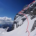 Eingezeichnete Route des Gipfelanstiegs auf einem Bild von [http://www.hikr.org/tour/post91525.html orome]