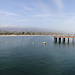 Panorama from the Santa Barbara Pier, annotated is Montecito Peak