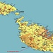 Karte der Republik Malta mit eingezeichneter Lage des 253m hohen  Landeshöhepunktes Ta’ Dmejrek. Grünm eingekreist sind die von uns besuchten Orte auf der Hauptinsel.