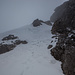Auf den letzten 300 hm liegt der Klettersteig häufiger unter Schnee, die Trittspuren können aber kaum verfehlt werden.