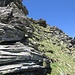 Questo ripidissimo cengione erboso rappresenta la via d'accesso alle rocce terminali della Cima di Nedro.
