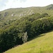 Lo spiazzo erboso dopo la Fontana, il sentiero continua a destra per la cima del M Croce