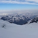 Panoramablick übers Val d' Annivers zu den Berner und den westlichen Walliser Alpen